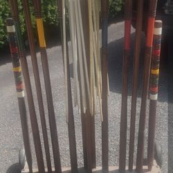 Vintage / Antique Croquet Wooden Wheeled Set 