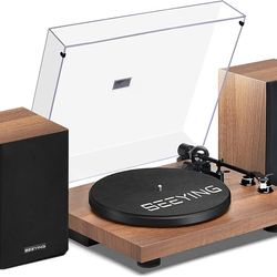 1755  Record Player Vinyl Bluetooth Turntable with 36 Watt Stereo Bookshelf Speakers, Hi-Fi System with Magnetic Cartridge, USB Recording and Auto Sto