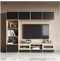 Large Modern All-in-One TV Stand & Media Console with Storage Cabinets & Top Shelf - Frame & Eco Board Suitable for Living Room, Bedroom, Freestanding