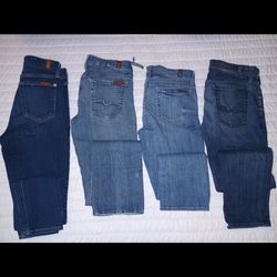 (6+) Pairs Of Woman's 7 Of Mankind Skinny , Slim Fit, & Boot Cut Denim Blue Jeans "Like New"!