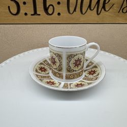 Decorated Espresso Cup & Saucer Set Gilt 