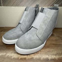 Journee Collection Clara Wedge Grey Sneakers