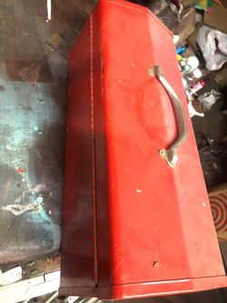 Red Metal Toolbox with Handle