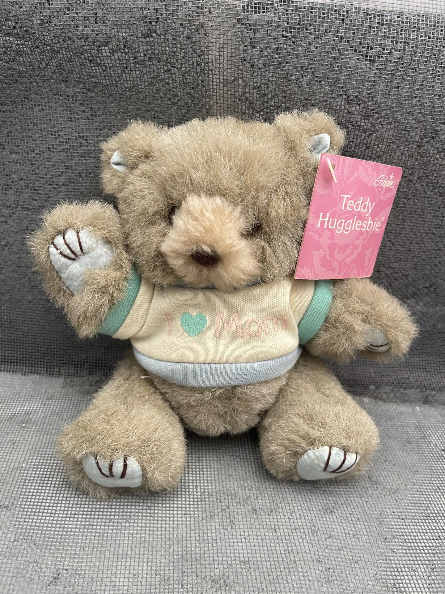 1993 Gibson Greetings 7" Jointed Teddy Hugglesbie Bear I Love Mom Shirt