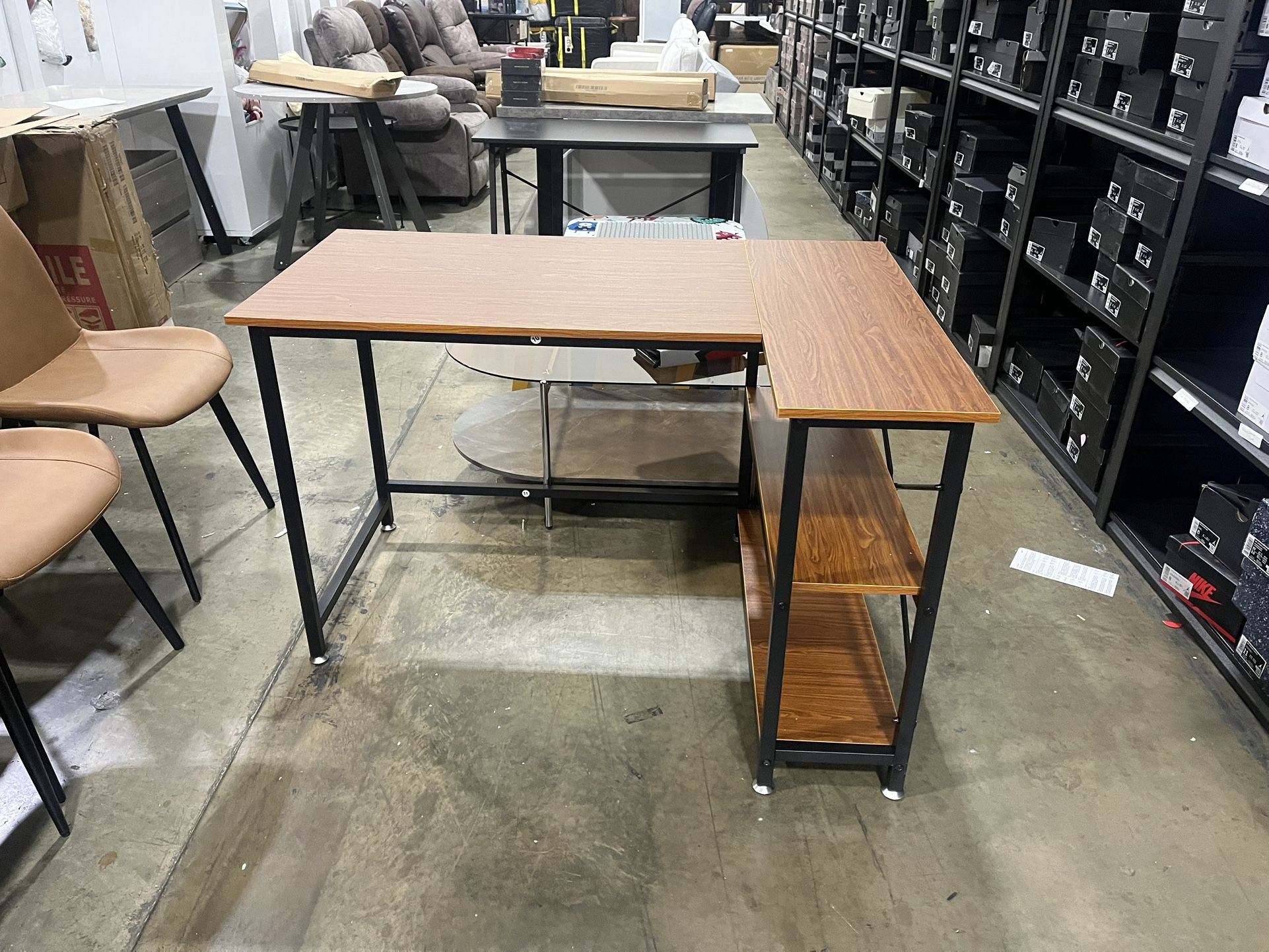 47” Walnut L-Shaped Computer Desk (In The Box)