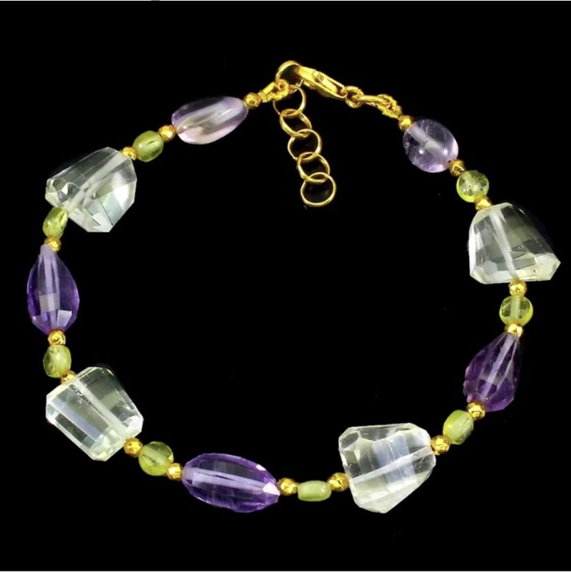 Natural Amethyst Gold Bracelet 925