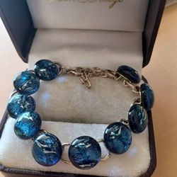 New Fire Glass Link Bracelet Sterling Silver 