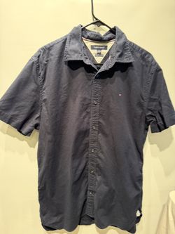 Tommy Hilfiger Mens City Poplin Slim Fit Button Down Shirt L Blue