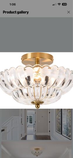 12 Inch Clear Semi Flush Mount Ceiling Light for Bathroom Flush Mount Ceiling Lights with Flower Glass Shade, Vintage Hallway Light Fixture for Kitche