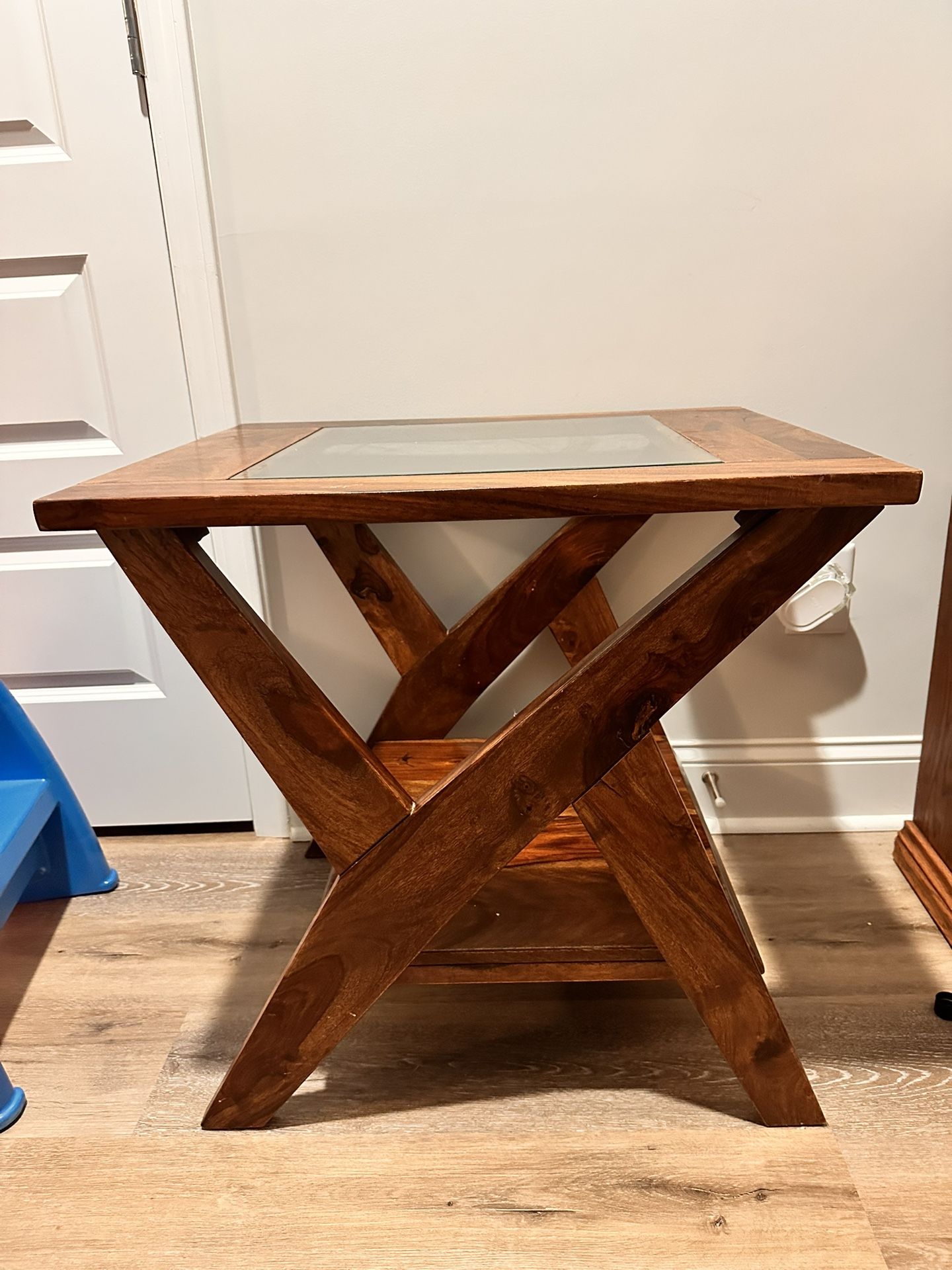 Solid Sheesham Wood & Glass End Table – Matching Accent Table