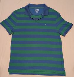 IZOD Blue Green Striped Polo Shirt Men's XL 2 Button Classic Golf