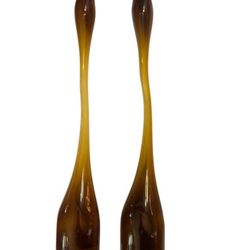 Set x2 Vintage Midcentury Modern MCM Stretched Glass Bottle Vase Decor Whimsical