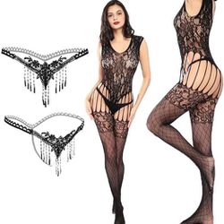 Fishnet bodystocking, a fishnet jumpsuit and a pearl underwear Black  Brand New thanks