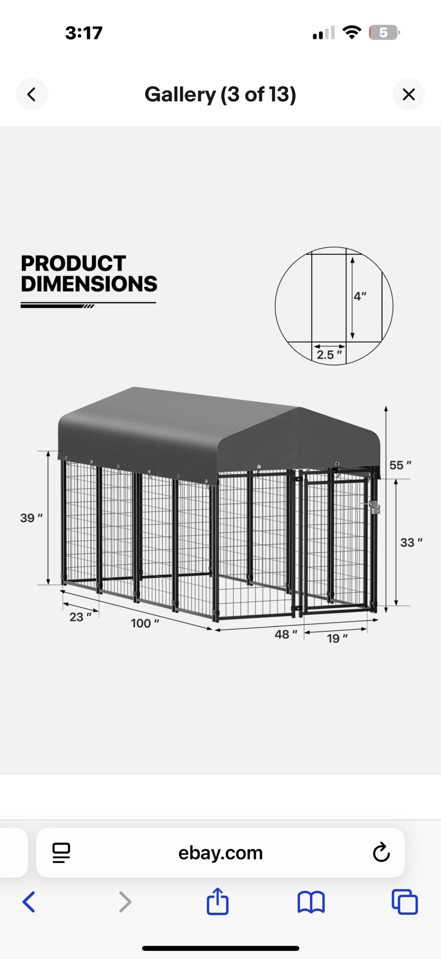 New in box Outdoor Metal Dog Run Cage Animal Kennel Pet House Fence Playpen w/UV-Proof Roof, A77-PC-002-99