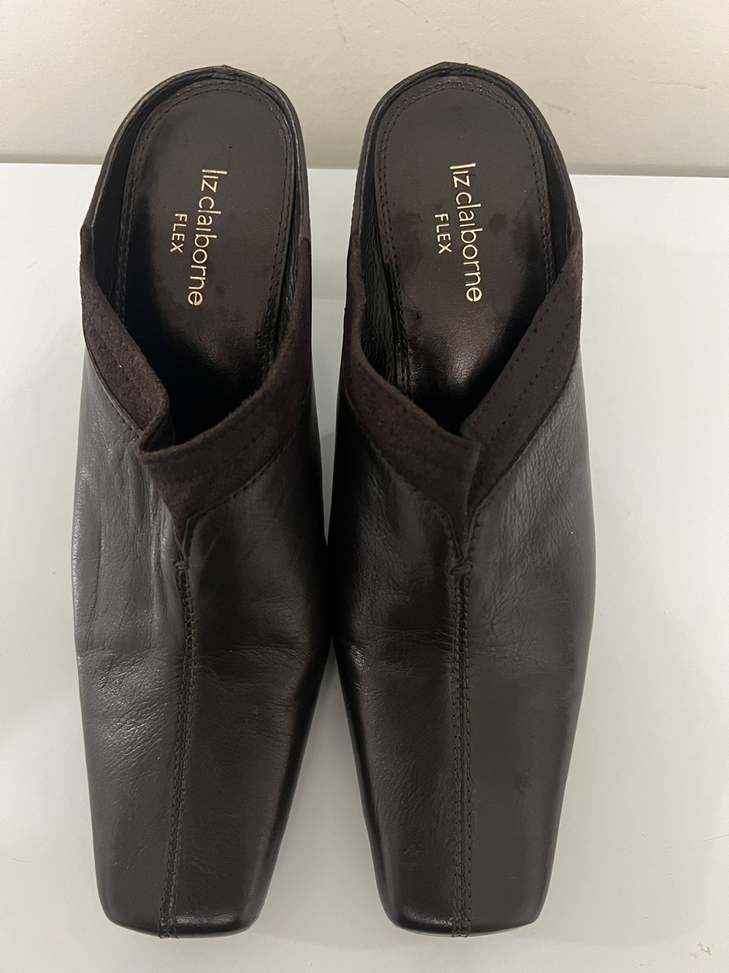 LIZ CLAIBORNE Flex Women's Brown Leather Slip On Mule, Closed Toe 7 M