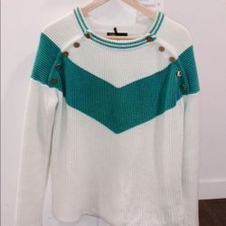 Maje Green White Knit Sweater Size M