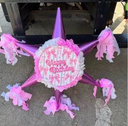 Bows pink coquette tambor star pinata
