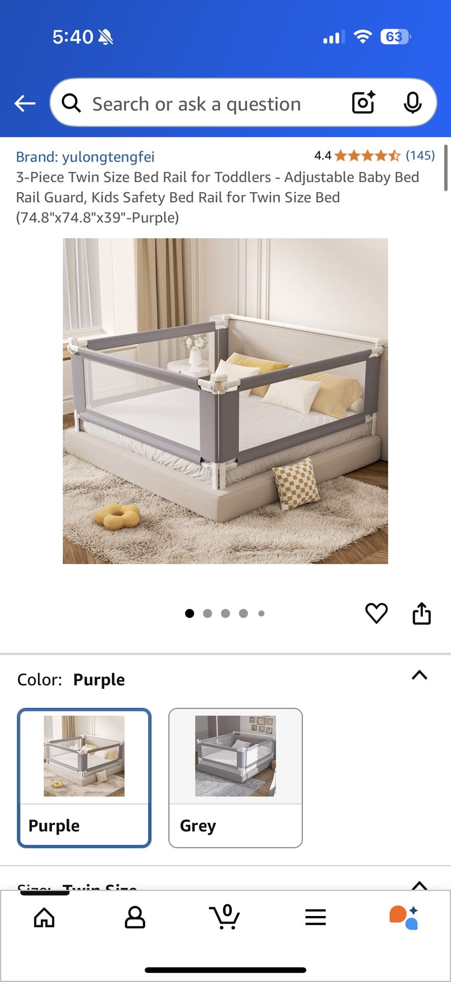3-Piece Twin Size Bed Rail for Toddlers - Adjustable Baby Bed Rail Guard, Kids Safety Bed Rail