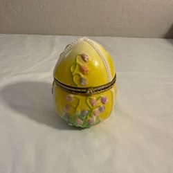 Vintage Porcelain Egg Shaped Jewelry Yellow Box