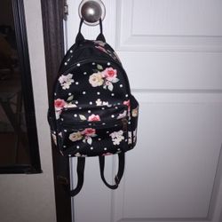 Flowered Black With Roses Mini Backpack