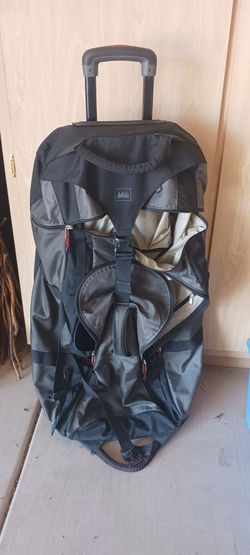REI wheeled duffel bag; scroll over; 36x16x11