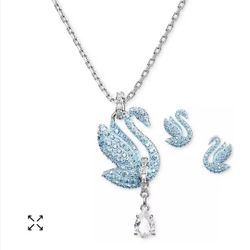 Swarovski Blue Swan Crystal Necklace And earrings.
