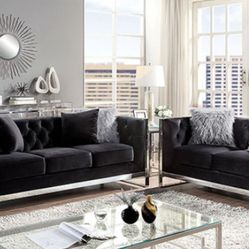 Brand New Black Glamour Sofa & Loveseat (Pillows Are Included)