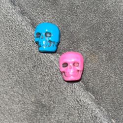 2 Skull Beads Pink Blue Halloween Dia De Los Muertos 