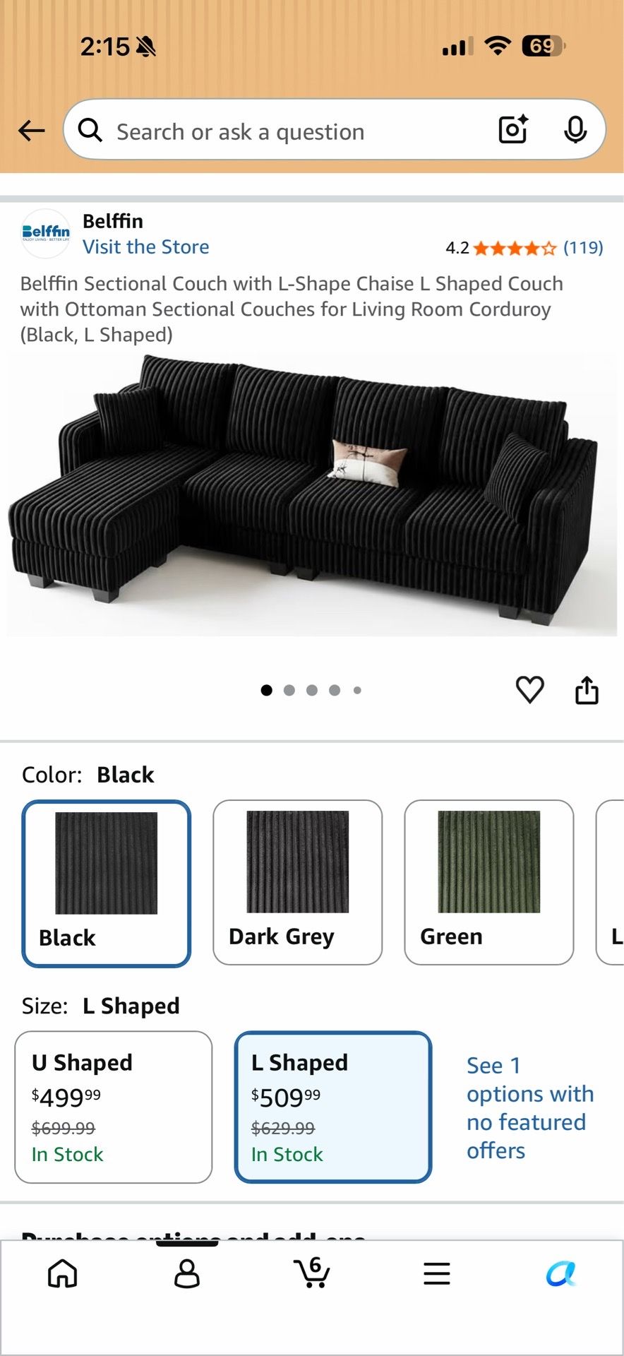 Black Soft Fuzzy Corduroy Sofa