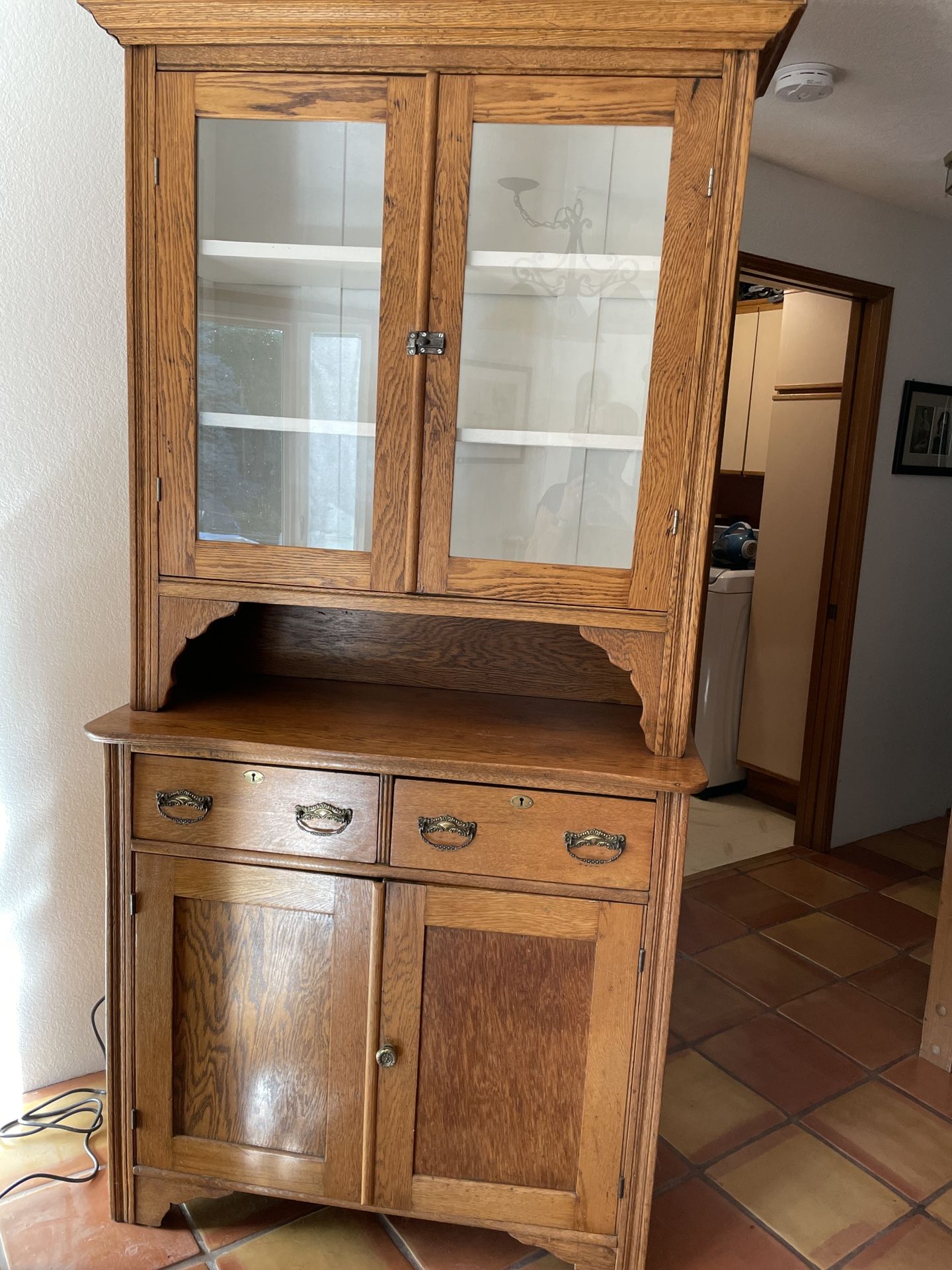 Solid Oak Display/Storage Two-piece Vintage Cabinet