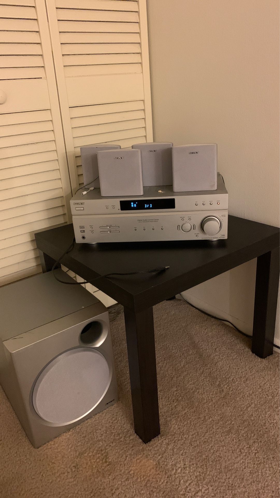 Table with a Sony stereo system