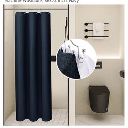 Navy Waffle Shower Curtain Set with Liner and Hooks (36” x 72”)