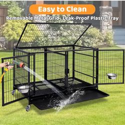 Dog Cage Kennel Size 43” With Divider And Feeding Bowls 