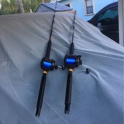 5’9”  Ariel Star Trolling Rods With Shimano  Tld 25 Lever Drag Reels Fully Spooled 