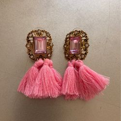 Light pink Tassel Earrings With Jewel
