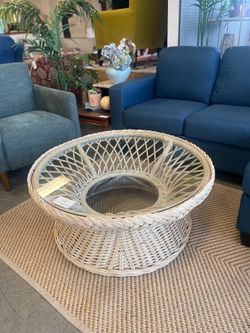 Wicker and Glass Coffee Table