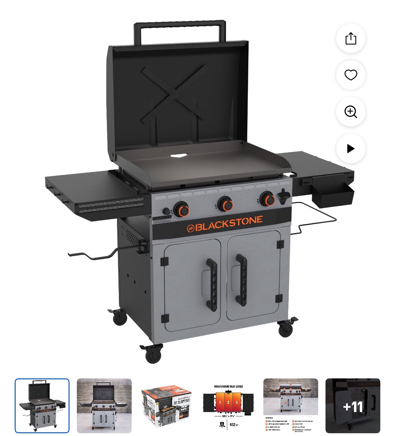 Blackstone Bronco Plancha Omnívora de 3 Quemadores 28" XL con Estantes Laterales Dobles y Gabinete