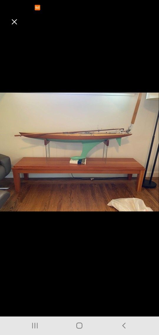 Beautiful Wooden Model Sailboat On a Stand.