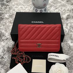 Authentic Chanel Mini WOC Wallet on Chain Caviar Leather Cross