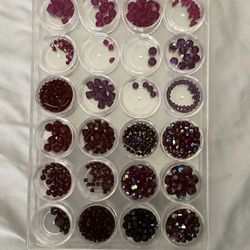Jewelry Making Crystal Beads Red/Purple/Pink Czech/Swarovski Assorted Sizes in Plastic Storage Container