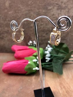 Hoop Earrings. Setting Round Simulated
