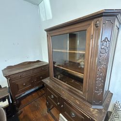 Antique Large Butler, Small Butler, Display Cabinet, and Mirror