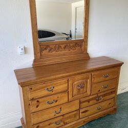 Wooden Dresser W/ Mid Century Mirror