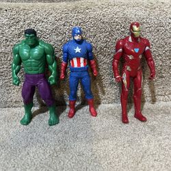 Marvel lot of 3 Figure Hulk Captain America Ironman 6” tall