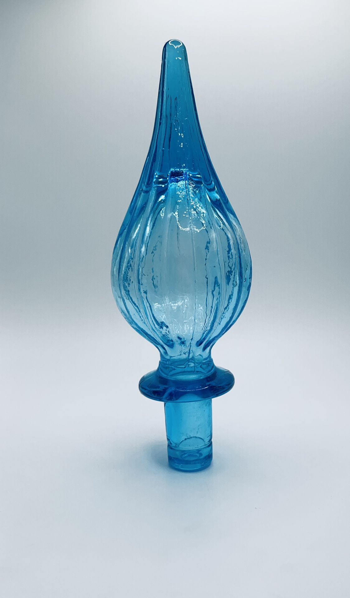 Vintage MCM Empoli Blenko Blue Ribbed Flame Stopper Genie Bottle STOPPER ONLY 6.5” tall