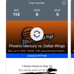 2 Tickets For Dallas Wings @ Phoenix Mercury 