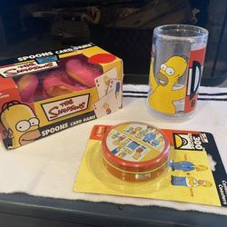 Simpsons Duff beer mug + coasters + spoons card game