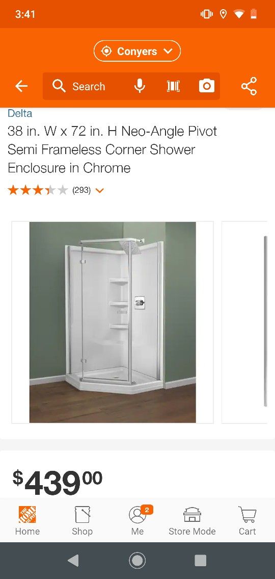 Delta 38 in W X 72 in H Neo-angle Pivot Semi Frameless Corner Shower Enclosure In Chrome