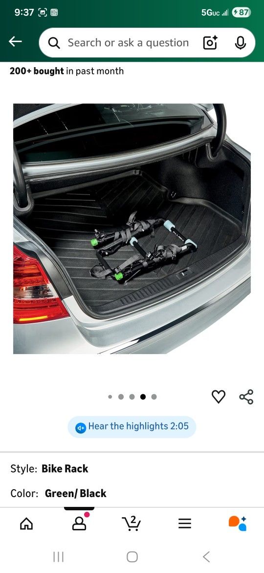 Allen Sports Deluxe 2-Bike Trunk Mount Rack, Model ZN102, Black