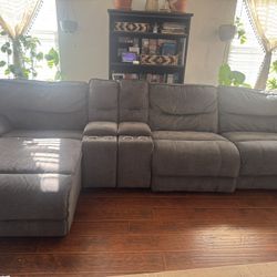 Pacifica Gray Power Reclining 5 Piece Left Arm Facing Chaise Sectional with Armless Chair & USB Port